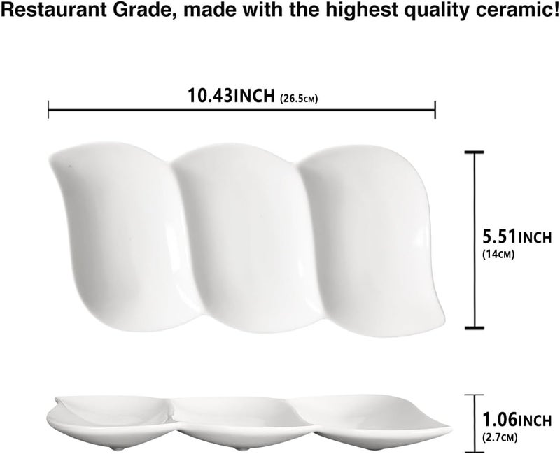 Creativity Home Chip and Dip Serving Set Porcelain Tray Deep Divided Bowl,Set of 4 Divided Platters/Divided Bowls,Lunch&buffet tableware,for Dishwashers,microwaves,ovens safety 10.4 Inch - Image 2